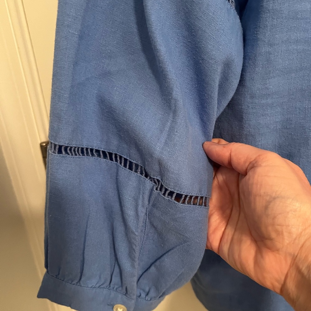 LOFT Blue Mandarin Collar Relaxed Blouse - Picture 5 of 7
